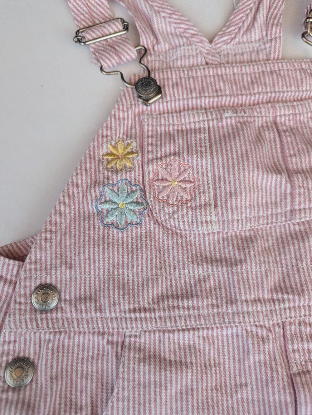 Vtg Y2K Baby Gap Pink Engineer Embroidered Shortalls 3T Girls Butterfly Flowers